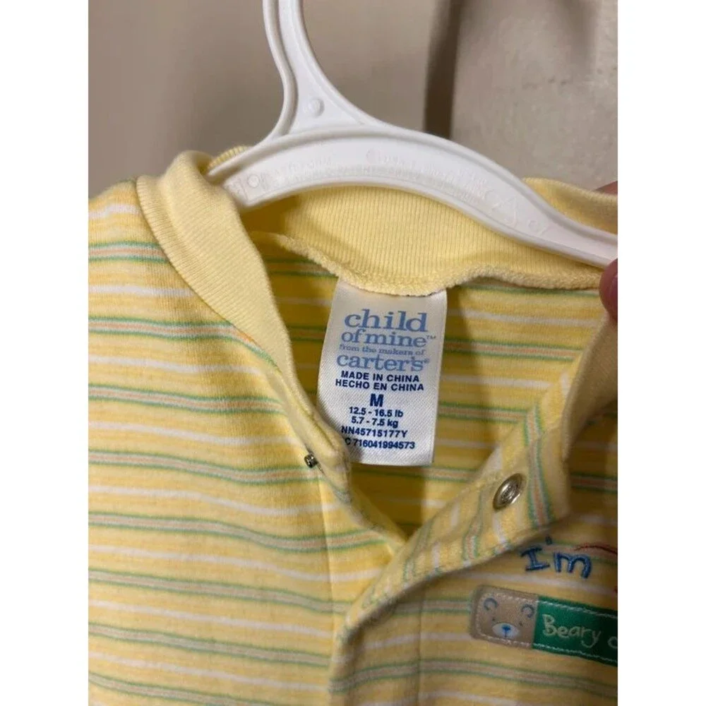 Vintage Child of Mine Medium Baby Striped Beary Cuddly Footed Snap Pajamas